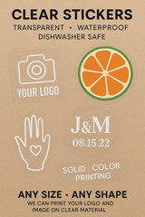 Clear Labels and Stickers Any color Any size Waterproof and Dishwasher Safe