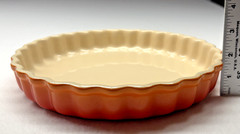 Le Creuset Volcanic Flame Stoneware Fluted Tart Quiche Pie Dish 10 Inch France