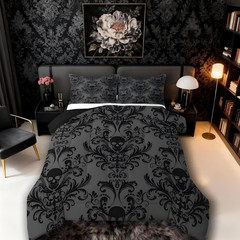 Adults Black Damask Bedding Comforter Sets Antique Victorian Baroque Queen Comfo
