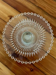 Vtg Shrewsbury Nickel~Silver removable Bottom Glass Pedestal Cake Stand 6.75”
