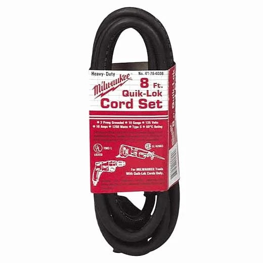 Milwaukee 48-76-4008 Quik Lok Grounded Cord – Black