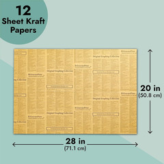 Brown Wrapping Paper Sheets Newspaper Print – 12 Pack, 27.75 X 19.75 in – Vintag