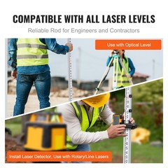 VEVOR 9 Feet 10ths Grade Rod 1/10ft Dual Sided 3 Section Telescopic Leveling Rod