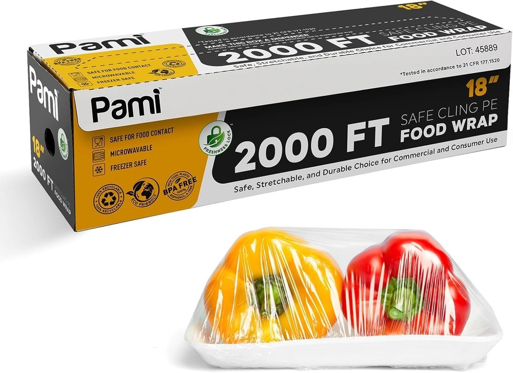 PAMI Clear Plastic Wrap 12″ 18″ 24″ x 2000ft BPA-Free Food Service Film roll box