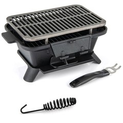 100% Cast Iron Charcoal Grill w/Grill & Grate Hooks Tabletop for Outdoor Camping