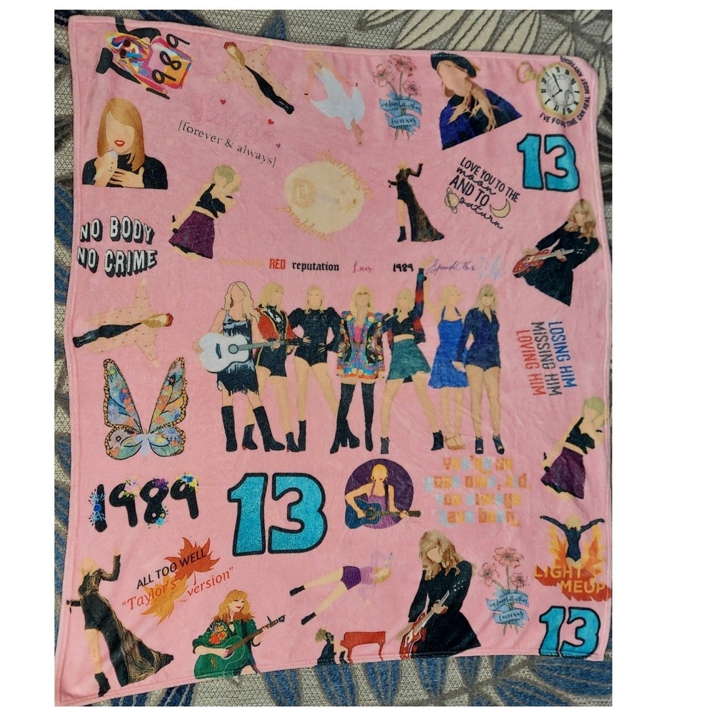 Taylor Swift Eras Pink Plush Lightweight Throw Blanket Swiftie Collage 50″x56″