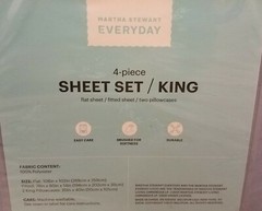 Martha Stewart Everyday KING Sheet Set 4pc Blue Easy Care NEW