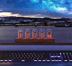 Retro Nixie Tube Clock with Wi-Fi Sync, Alarm & Timer – Wood Grain Design
