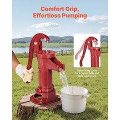 Uimoso Antique Cast Iron Manual Water Pump, 25ft Lift, Red Design