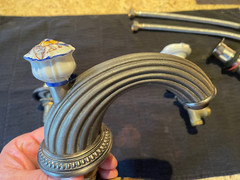 Sherle Wagner “Mums” Wide Spread Faucet Antique Pewter