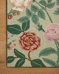Handmade Floral Wool Rug: Vintage Botanical Roses Carpet