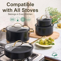 Chef Power Ceramic Cookware Sets, 15Pcs Pots and Pans Set Non Stick, Cookware Se