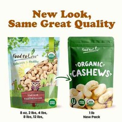 Organic Whole Large Cashews,W240 – Non-GMO, Kosher, Raw, Vegan – by Food To Live