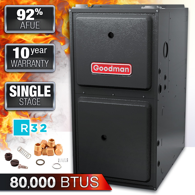 Goodman NG/LP Gas Furnace 80000 BTU 92% AFUE Upflow / Horizontal 1 Stage GR9S92