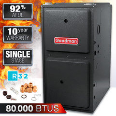 Goodman NG/LP Gas Furnace 80000 BTU 92% AFUE Upflow / Horizontal 1 Stage GR9S92