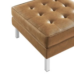 Modway Loft Tufted Button Vegan Leather Upholstered Square Ottoman in Silver Tan