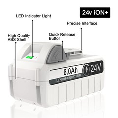 6.0Ah 24V Battery Compatible with Sun Joe+Snow Joe 24VBAT-LTE/LTW with Charger