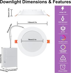 Smart Recessed Lighting 4 Inch RGBCW Color Changing 12W LED Downlight with Ju…