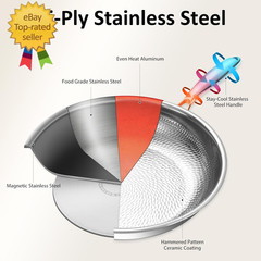 Titanium Non-Stick Frying Pan with Lid, 8, 10, and 12 Inch Hammered Nonstick