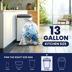 Plasticplace 13 Gallon Extra Tall Drawstring Trash Bags -Clear, Case of 200 Bags
