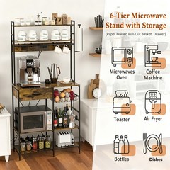 Large Brown Shelf Unit with Power Outlet, Freestanding Storage Organizer