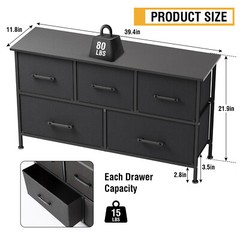 5 Fabric Drawers Dresser for Bedroom,Chest Organizer Units with Steel Frame