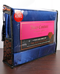 Juicy Couture Royal Blue Satin 4pc KING Sheet Set Easy Care Soft Sleek Smooth