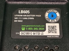GreenWorks Pro LB605 60V Lithium MAX 5.0 HC – LIGHTS UP 1 BAR – UNTESTED