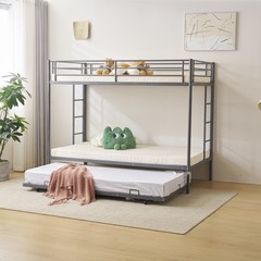 Twin Over Twin Bunk Bed with Trundle Triple Bunk Beds for Kids Teens Adults Room