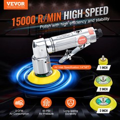 VEVOR 58PCS Air Sander Kit 1/2/3in Random Orbital Air Sander Polisher 15000r/min