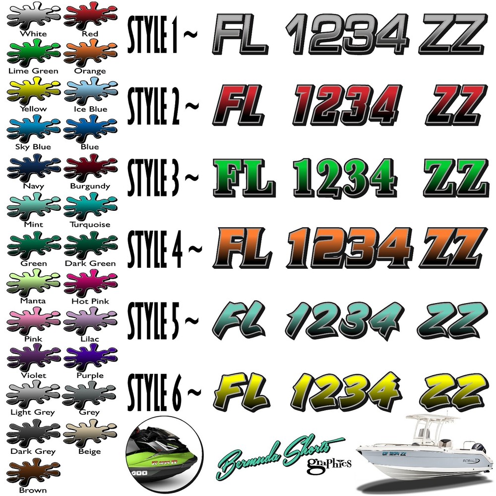 Boat Registration Numbers & Letters 2 Pack Custom 3″ Boat & Jetski PWC Stickers