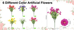 12 Bundles Artificial Flowers for Outdoors Decorat, Faux Silk