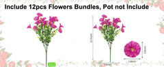 12 Bundles Artificial Flowers for Outdoors Decorat, Faux Silk