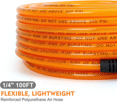 Air Compressor Hose 1/4 Inch X 100 Feet Flexeel Reinforced Polyurethane (PU) Air
