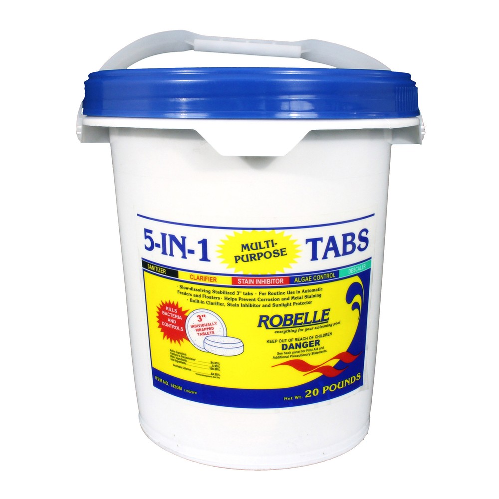 Robelle Chlorine 5-in-1 3″ Tabs Swimming Pool Sanitizer Chemical – 20 Lbs.
