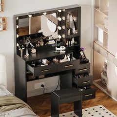 Large Vanity Desk with LED Lighted Mirror & Power Outlet, Makeup Vanity Table