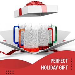 Double Wall Frozen Beer Mugs for Freezer with Handles 16 Oz, Colored Set of 4
