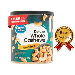 Great Value Deluxe Whole Cashews, Unsalted, 16 oz NEW