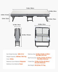 Rollaway Bed Folding Bed with 5 inches Foam Mattress for Adults & Guest
