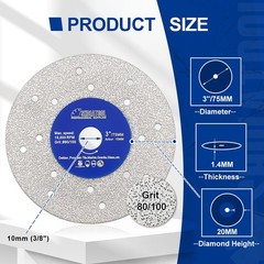 2pcs Diamond Cutting Grinding Disc Wheel for Porcelain Tile Saw Blade 75mm