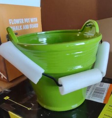  Flower pot 8.27 in. H x 7.68 in. Dia. Green Ceramic Chalkboard Bucket Planter