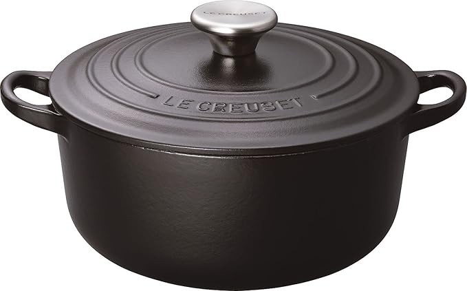 Le Creuset Signature Cocotte Ronde 18cm Matte Black Enamel Iron Silver Knob New