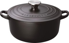 Le Creuset Signature Cocotte Ronde 18cm Matte Black Enamel Iron Silver Knob New