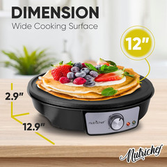 Electric Crepe Maker Pan & Griddle | 12 Inch Nonstick Cooktop | LED Indicators &