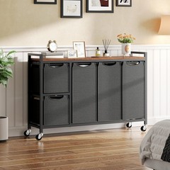 Laundry Sorter with 5 Sections, 45.5 Gal. (170 L) Laundry Hamper with Wheels and