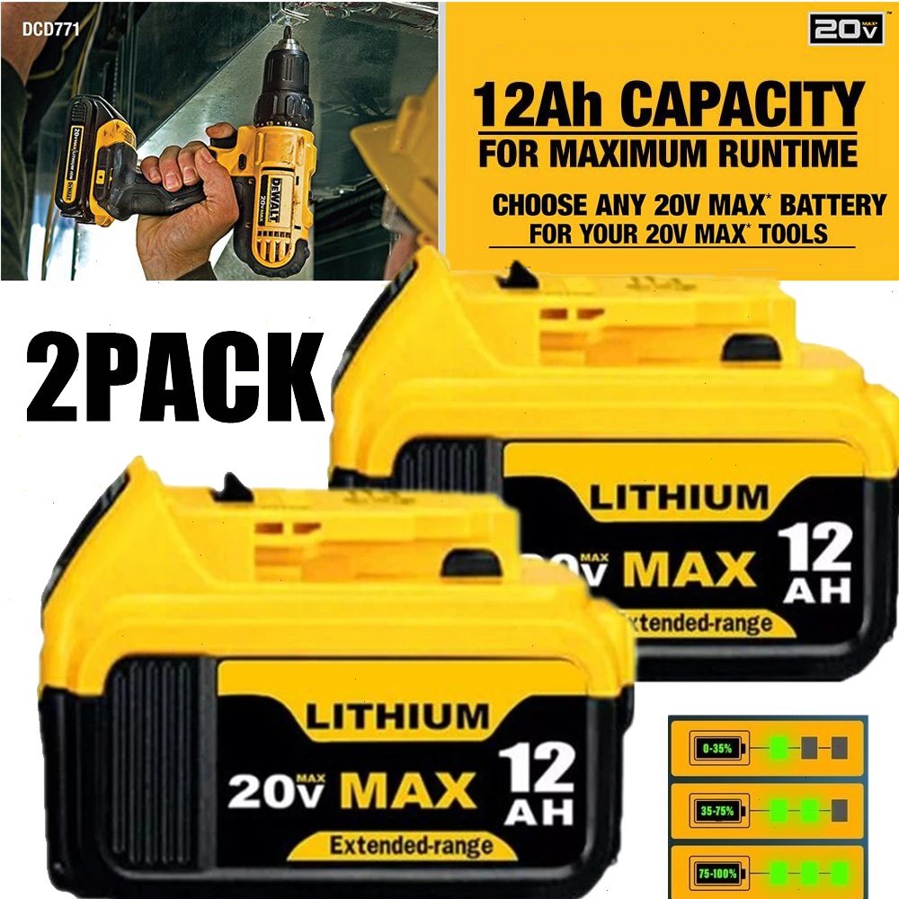 2Pack For DeWalt 20V 20 Volt Max XR 12.0AH Lithium Battery DCB206-2 / Charger