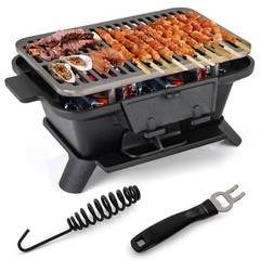 100% Cast Iron Charcoal Grill w/Grill & Grate Hooks Tabletop for Outdoor Camping