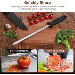 12 Inches Knife Sharpening Steel Rod, High Carbon Steel Honing Rod with 9 Inches