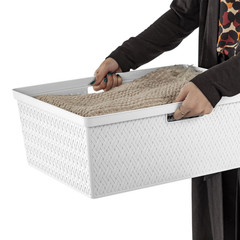 Sterilite Wide 3 Drawer Cross Weave Tower, White Plastic Storage Chest Organizer