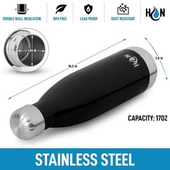 17oz, 25oz, 34oz Stainless Steel Water Bottle – Insulated & Leak-Proof